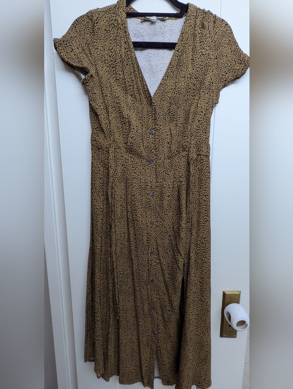 The Loft Size 2 Button-Front Brown Leopard Print Midi Dress